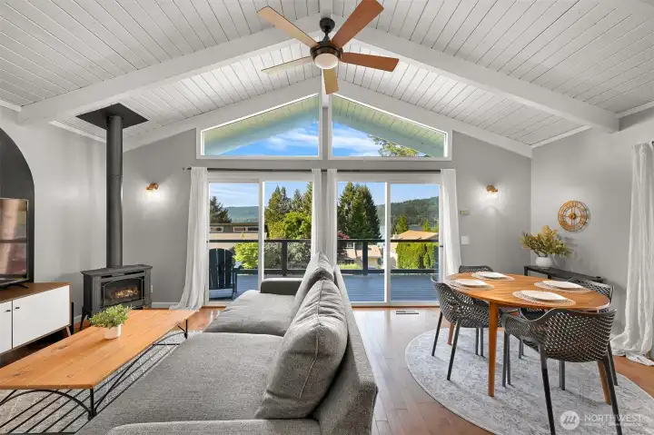 Bright, connected living spaces designed for easy everyday living and seamless indoor-outdoor flow to the surrounding decks.