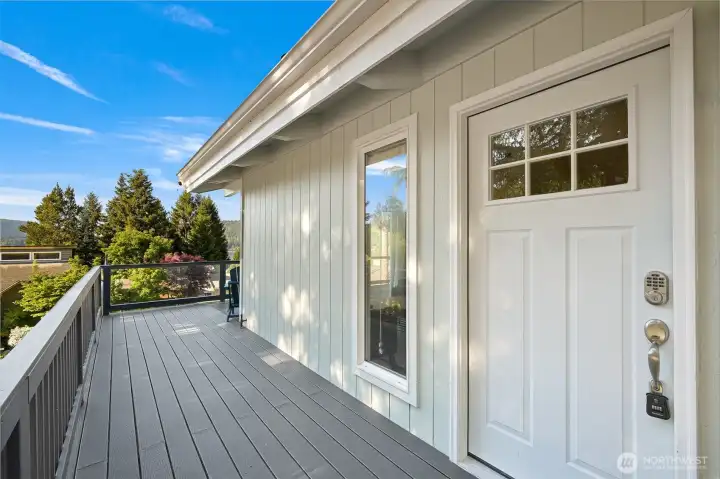 Spacious wraparound deck designed for outdoor dining, relaxing, and enjoying the view.