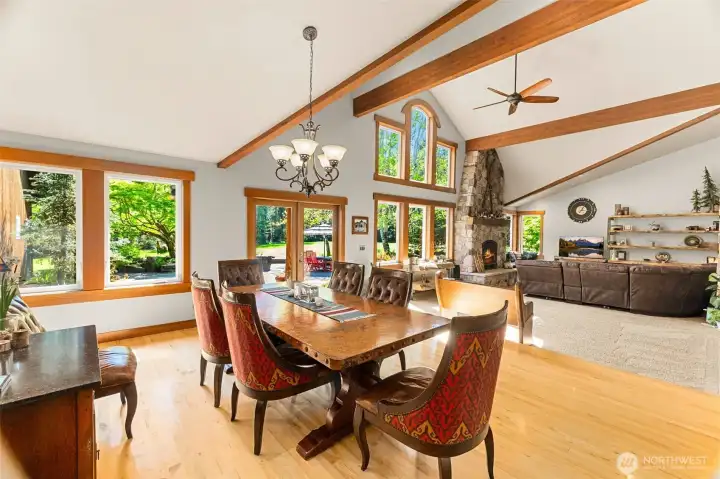 Open and inviting dining space is nicely integrated into the living and kitchen areas