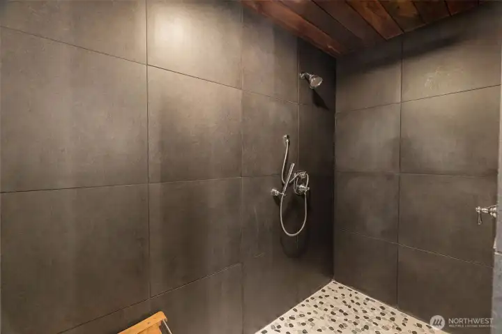 Primary walk in shower with room for two!