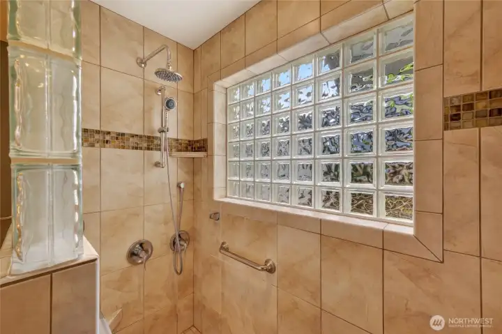 Another view of the large walk-in shower.