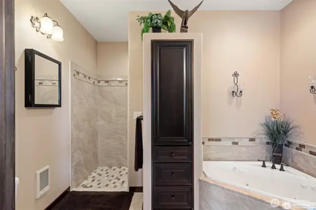 Large walk-in shower (most is behind the wall and not visible).