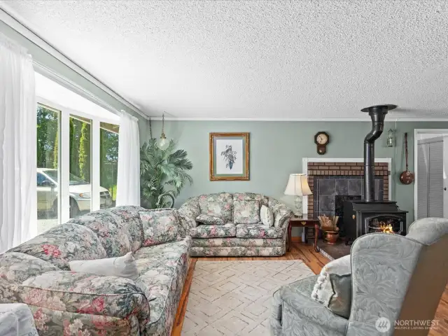 Living Room with Wood Stove for Cozy Winter Evenings