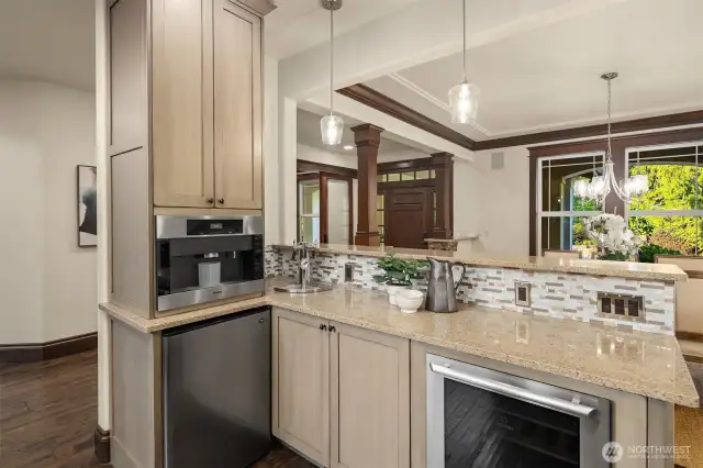 Built in Miele Coffee machine, Bev Fridge, and a Kegerator!