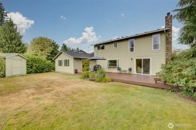 A large deck and a large yard. Plus, your own private access to the neighborhood park.
