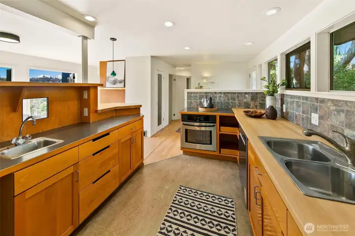 Looking west across the kitchen.