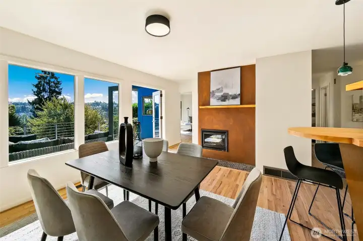 The dining area also has a gas fireplace, and direct access to the wonderful entertainment sized deck.