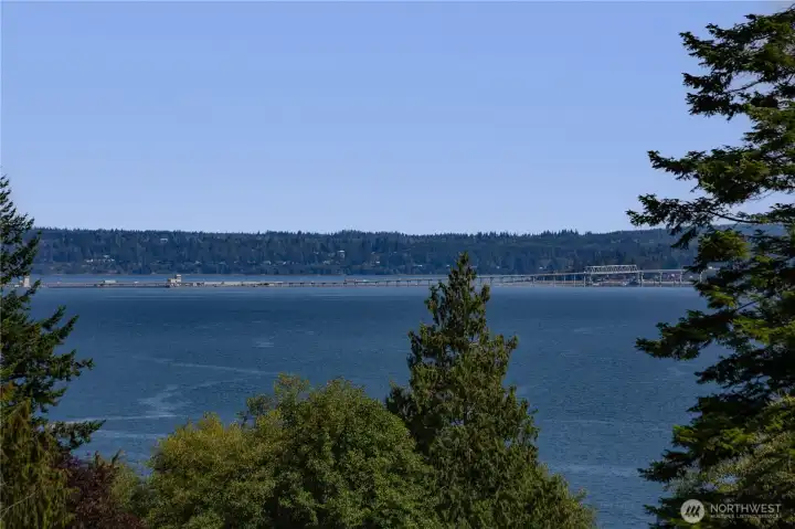 A zoomed look at the Hood Canal Bridge in the distance as taken from the lot.