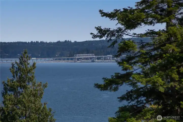 A zoomed view of the Hood Canal Bridge, which can be seen in the distance from Lot 2 on Maxview Drive.