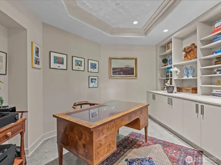 Office with custom built-ins.