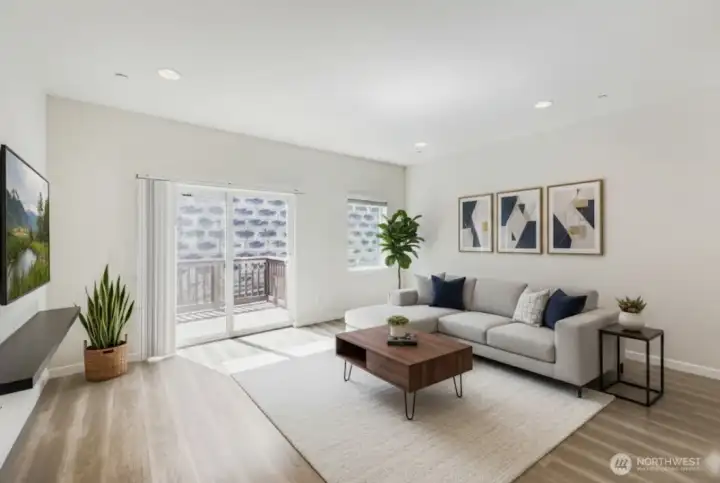 living area with deck - virtually staged