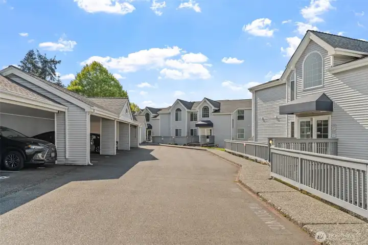 Your personal covered carport parking spot across from building.