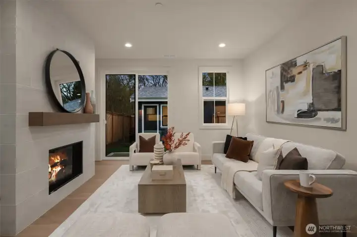 Living room with recessed lighting