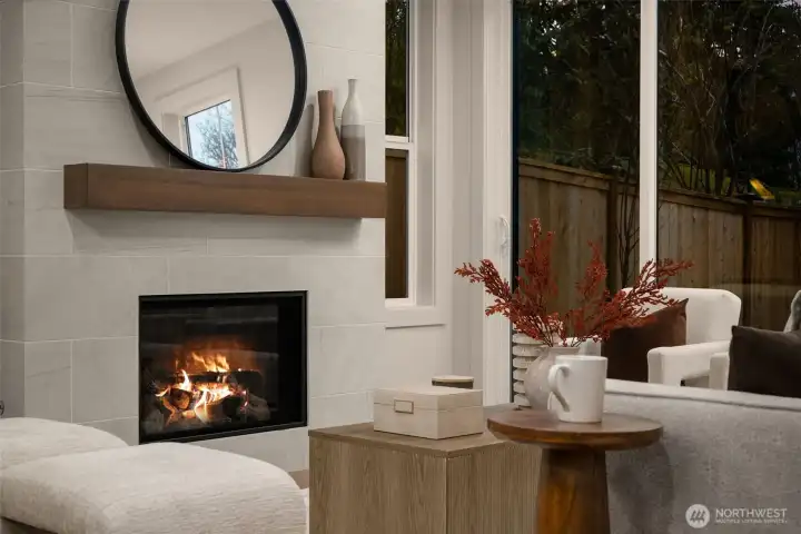 Cozy gas fireplace.