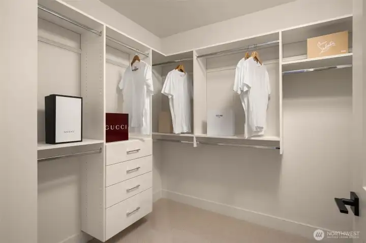 Primary walk-in closet with built-ins.