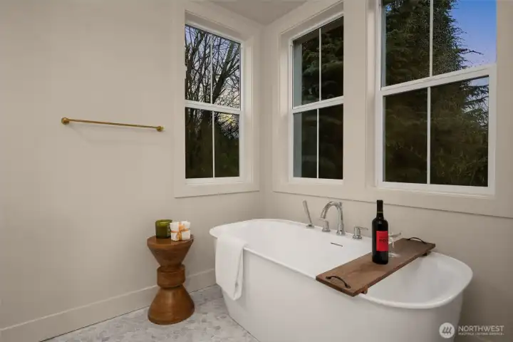 Primary soaking tub wired for tub lighting.