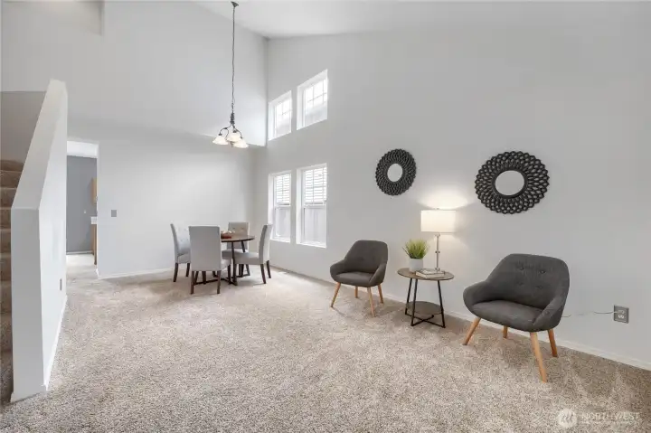 Vaulted ceilings in the living room & dining room with lots of natural light