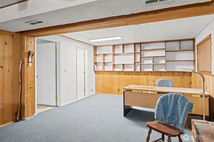 Built-in shelving and hobby space ideal for crafts, office use, projects, or future ADU possibilities.