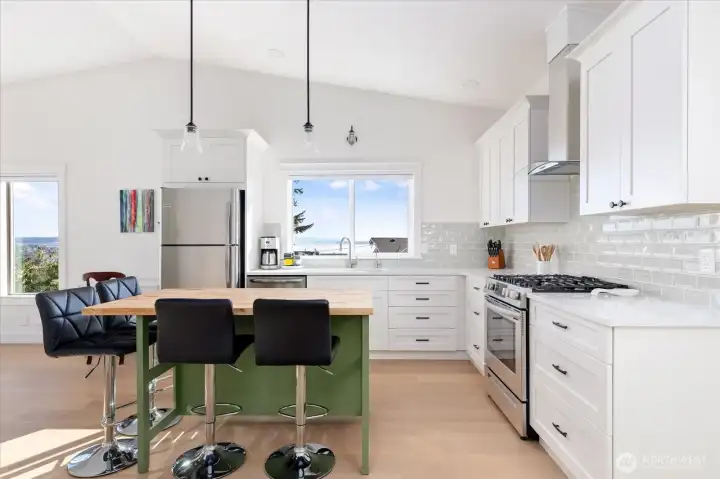 Guest cottage has a full kitchen with island