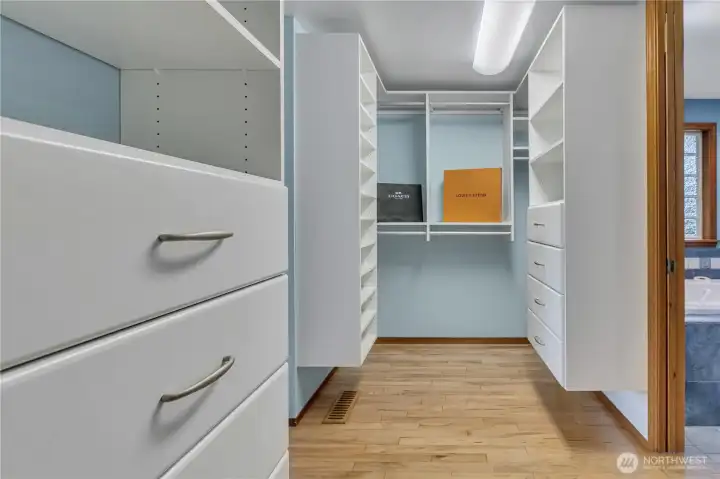 Primary Bedroom closet with custom built-ins.