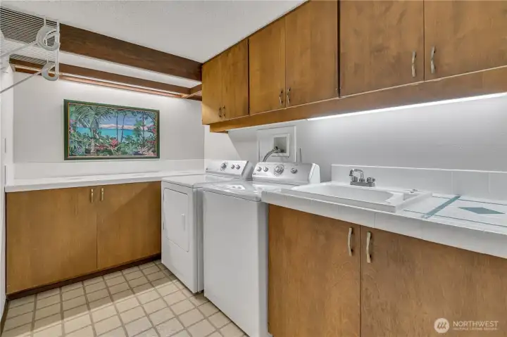 Lower-level laundry room with tons of storage, the washer & dryer are included plus a handy utility sink.