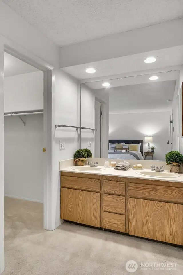Double vanity and walk-in closet.