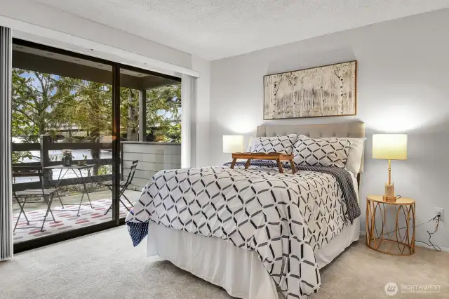 Spacious second bedroom with direct access to the patio which can easily be used as an office if needed. This room has oversized sliding door for maximum natural light and direct access to the patio.