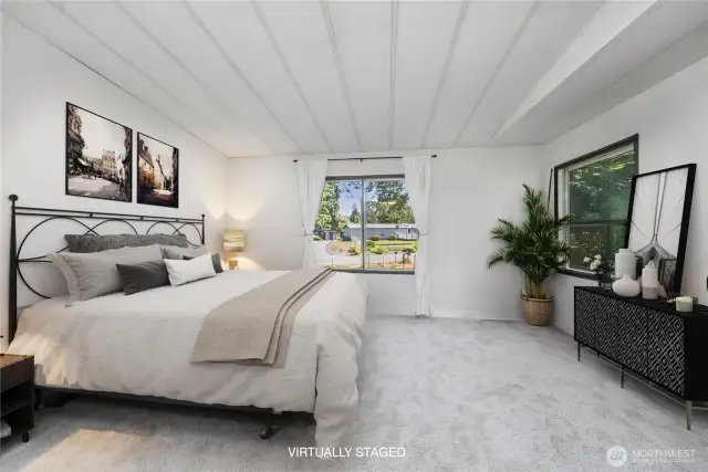 Virtually staged primary bedroom.