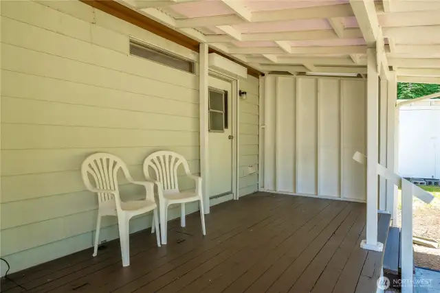 Showing part of the freshly-painted back deck.