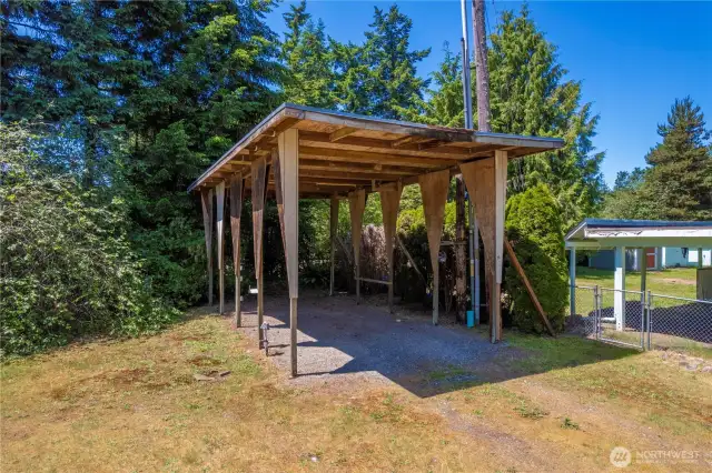 RV carport comes complete with hookups for electric and water.