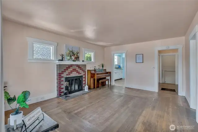 Living area with fireplace.