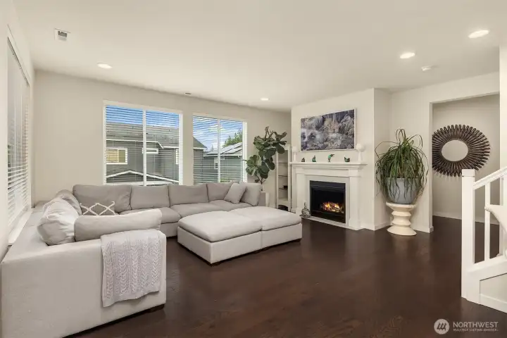 Lavish family room with the gas burning fireplace