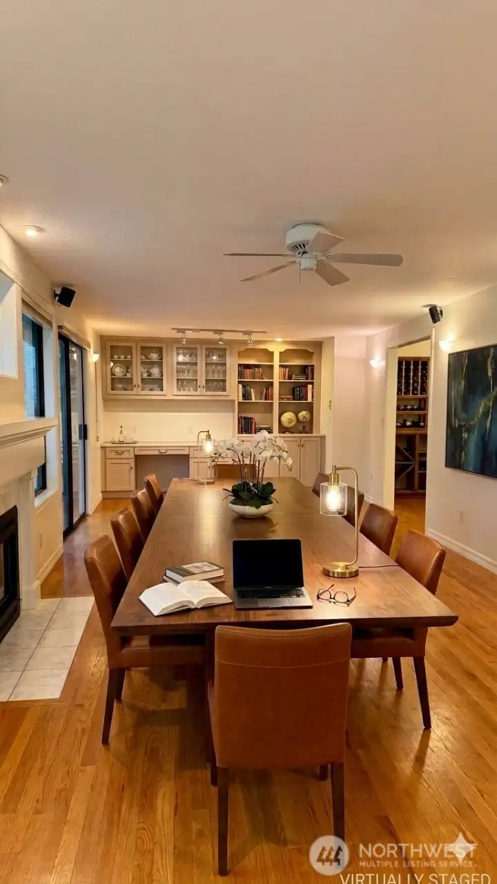 Virtually staged modern Dining/Study center space