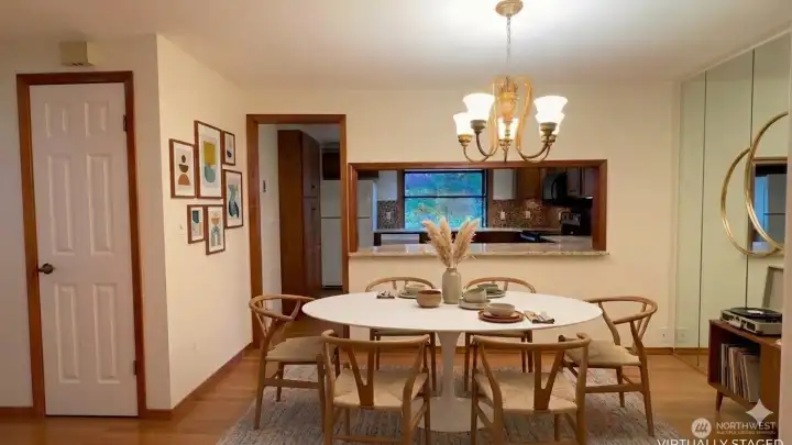 Dining room with Mid Century feel of virtual staging