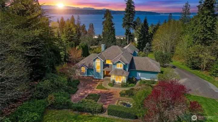 Near nighttime on Camano with the sound and sunset in the distance.  Looks like the color of a beautiful painting or a quilt.