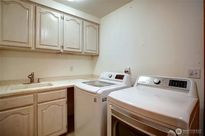 Utility room on main with sink, washer and dryer stay.