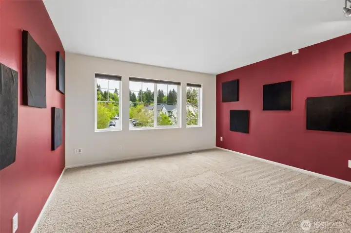 Bedroom #3, was used as a media/movie room so you will find sound dampening panels on the walls and doors. Really large in size, huge windows and nice closet as well.