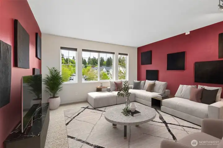 Bedroom #3, was used as a media/movie room so you will find sound dampening panels on the walls and doors. Really large in size, huge windows and nice closet as well. ***Virtually Staged***