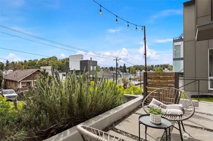 South-facing patio off living room