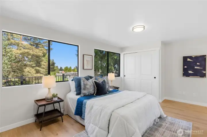 Nice size master over looking the huge yard and featuring his and hers closets. Nice size master over looking the huge yard and featuring his and hers closets.