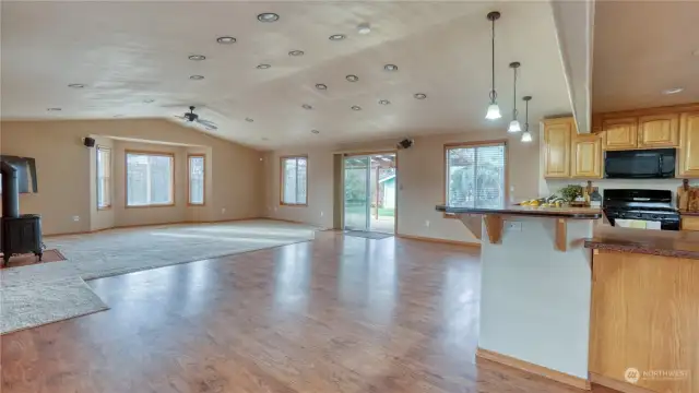 Huge open concept room allows everyone to be together.