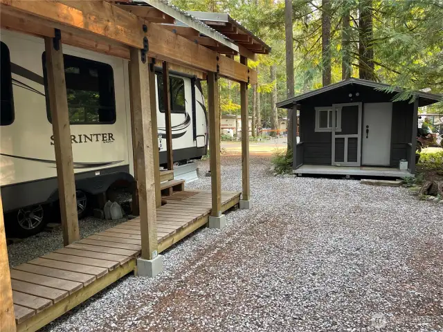 Storage shed at front of property