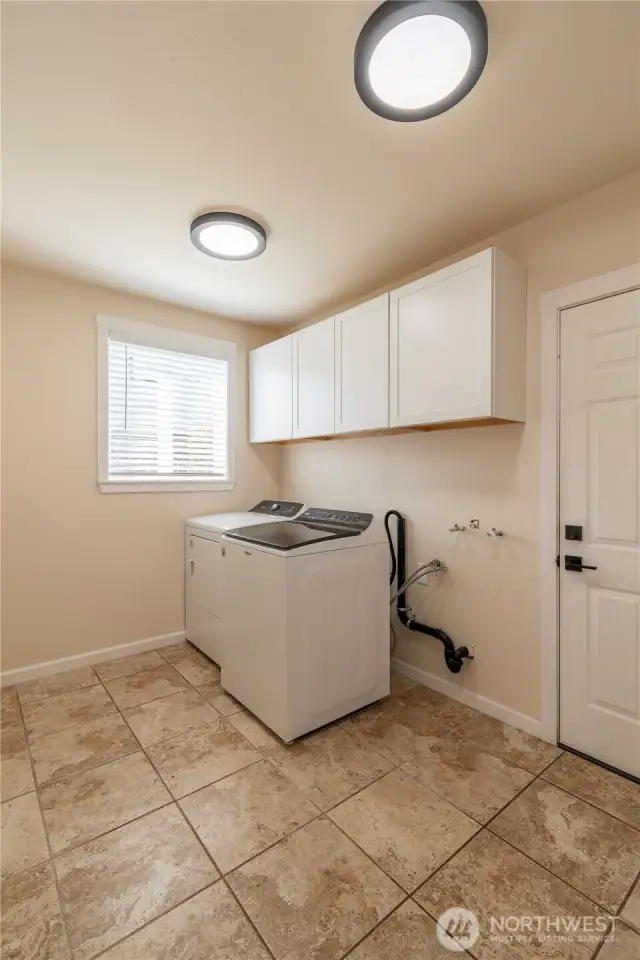 Laundry room and door going to back yard.