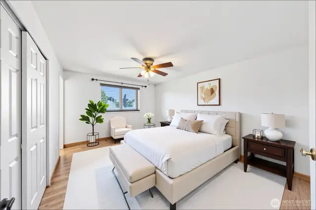 Primary bedroom.  Virtually staged