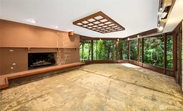 The recreation room on the partially finished lower level.