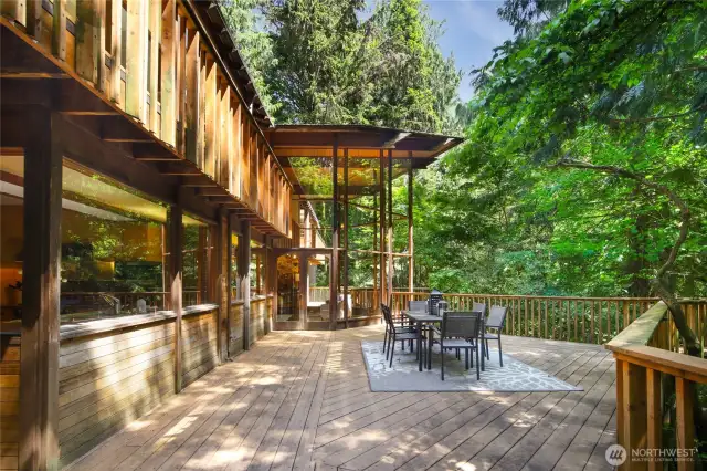 The home is designed with a "mountain lodge in the city" feel.