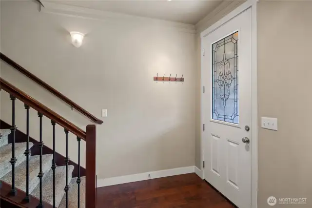 Stairs from main entrance leading to bedroom suites