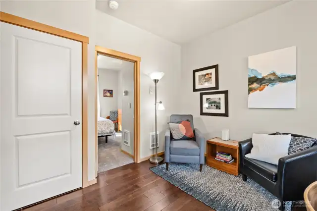 Living area facing bedroom