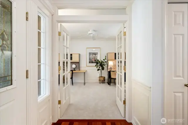 Located just off the entry, the spacious and private office is ideal for remote work or quiet study.