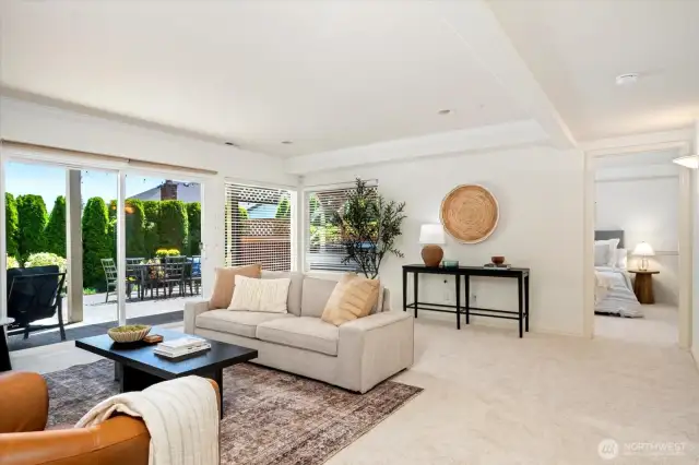 Spacious and inviting, the lower-level rec room features a custom gas fireplace mantel and versatile space to suit your lifestyle.
